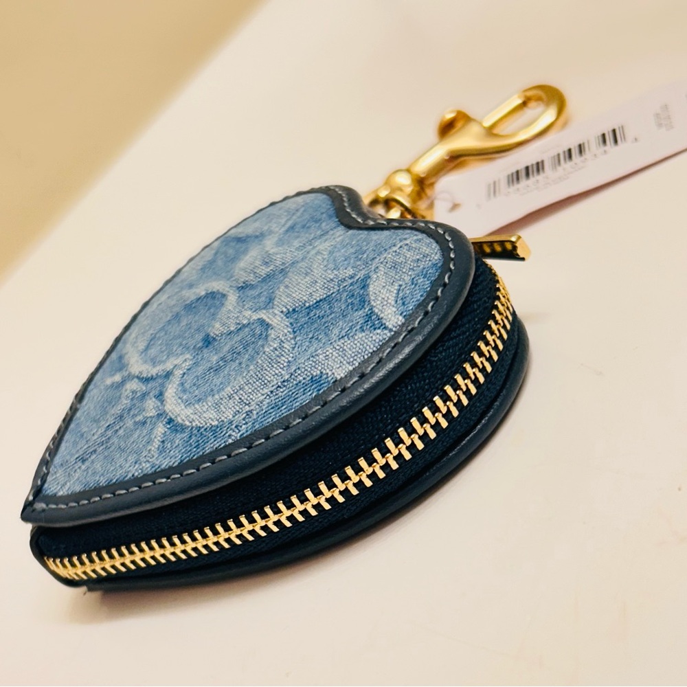 Coach Denim Blue Heart Keychain/ Bag Charm/ Wallet - Picture 2 of 15